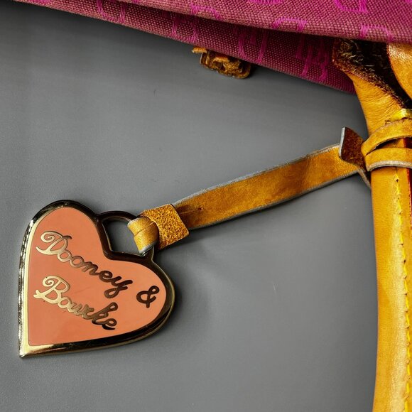 DOONEY BOURKE LARGE SATCHEL DARK PINK CANVAS LIGHT PINK "DB" LOGO WITH TAN TRIM - Picture 4 of 10